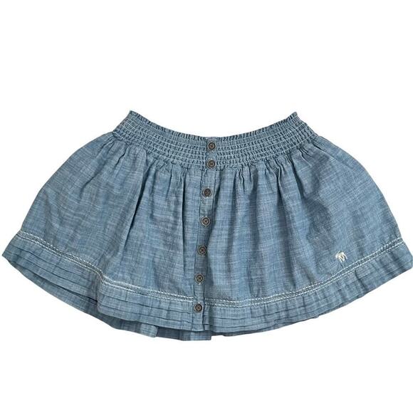 Abercrombie & Fitch Blue Chambray Smocked Elastic Waist Micro Miniskirt Size S/M - Picture 1 of 8